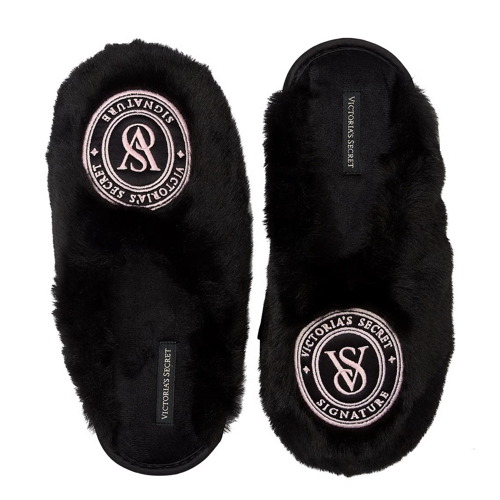 Victoria's Secret Signature Black and Pink Slippers